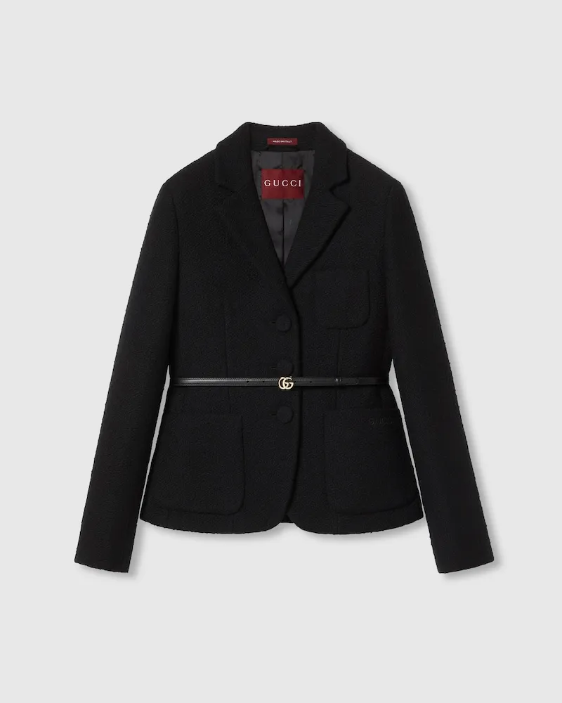 Gucci Blazer aus Wollbouclé Mit Stickerei, Größe Schwarz