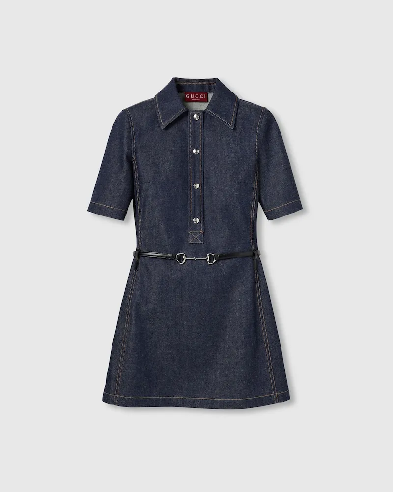 Gucci Minikleid aus Denim Mit Horsebit, Größe Blau