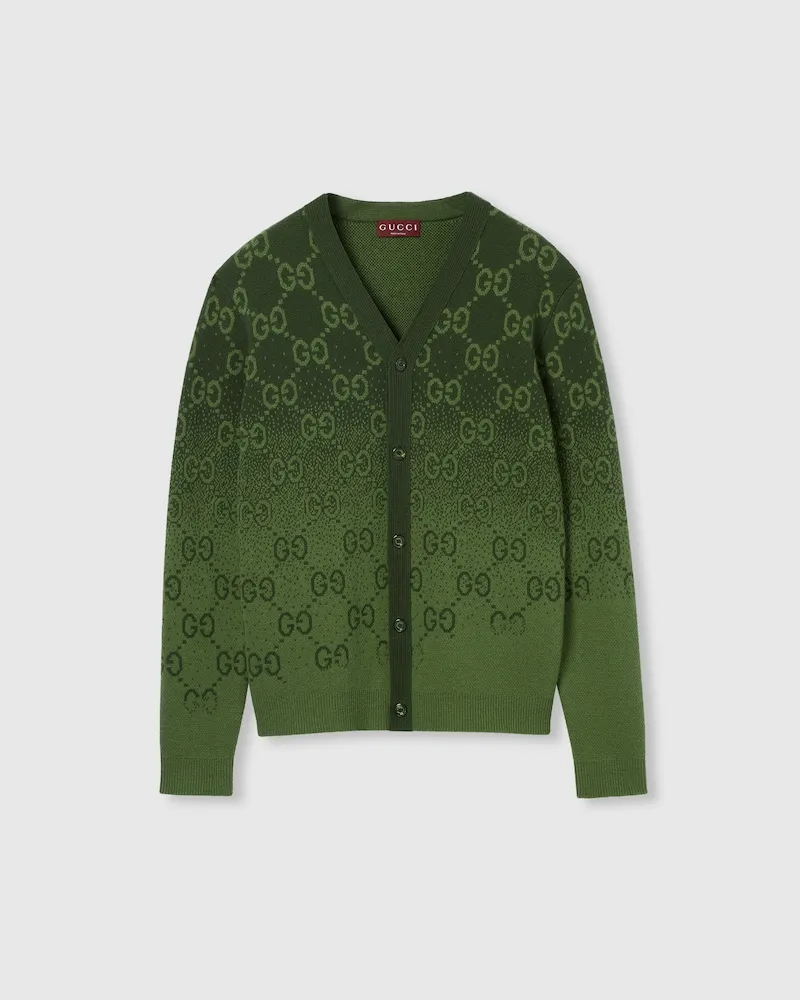 Gucci Cardigan aus GG Wolljacquard, Größe Grün