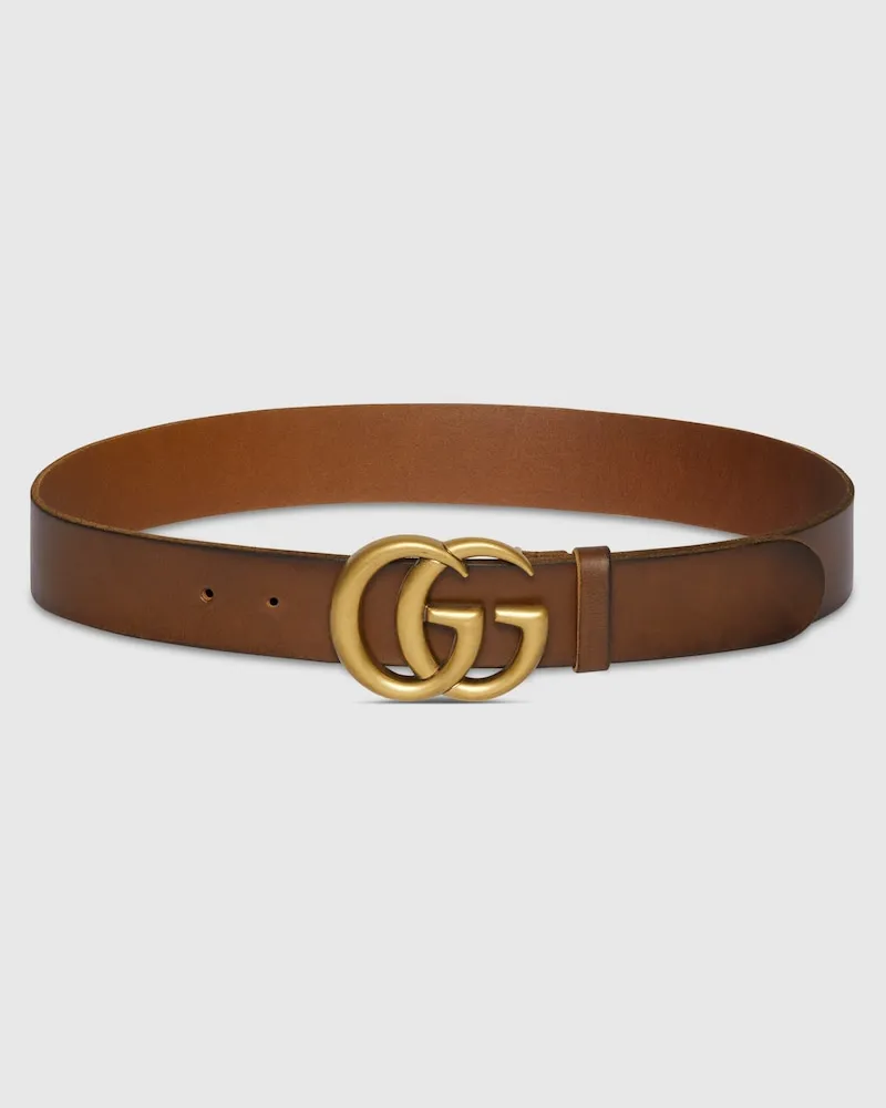 Gucci Breiter GG Marmont Gürtel, Größe 95 Braun