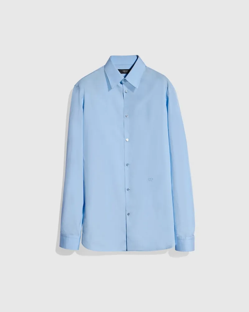 Gucci Hemd aus Stückgefärbtem Baumwollpopeline, Größe Blau
