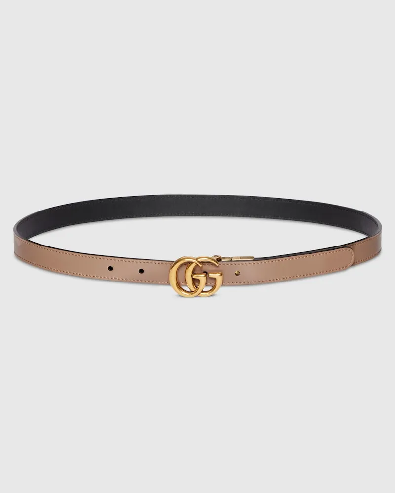 Gucci Schmaler, Wendbarer GG Marmont Gürtel, Größe 95 Nude