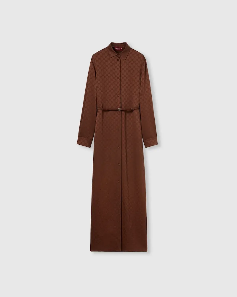 Gucci Kleid aus GG Satin Mit Doppel G Gürtel, Größe Braun