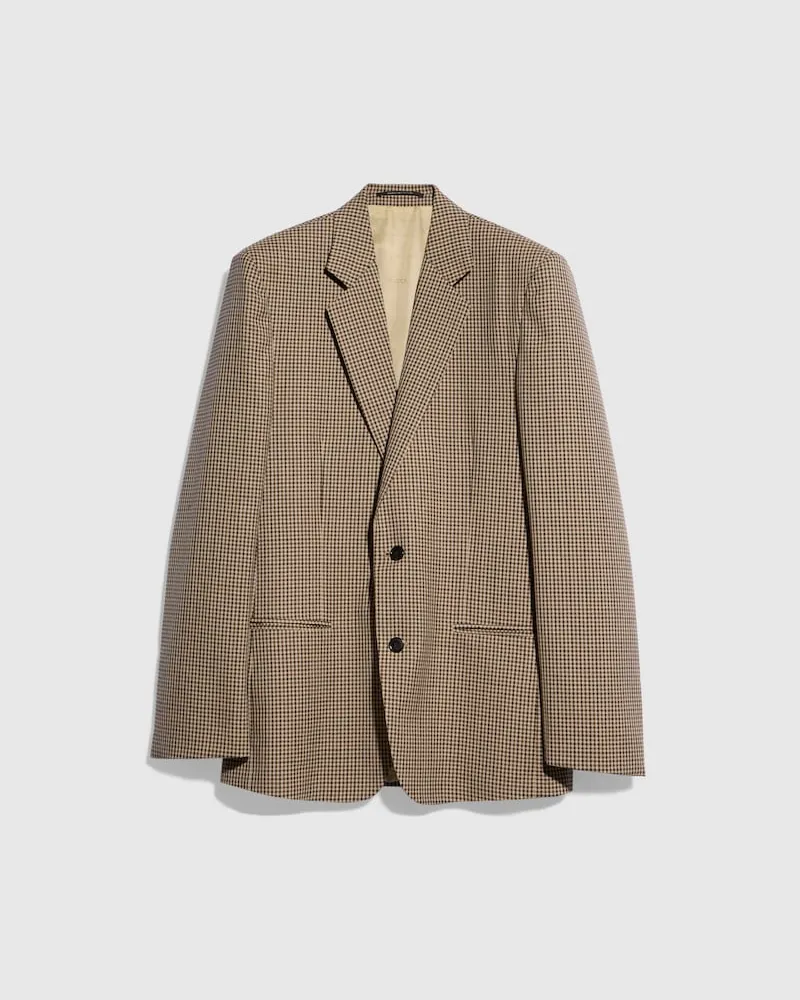 Gucci Einreihiger Blazer aus Wolle mit Vichykaro Beige