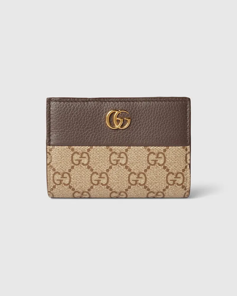 Gucci Zweifarbige Kleine GG Marmont Brieftasche Braun