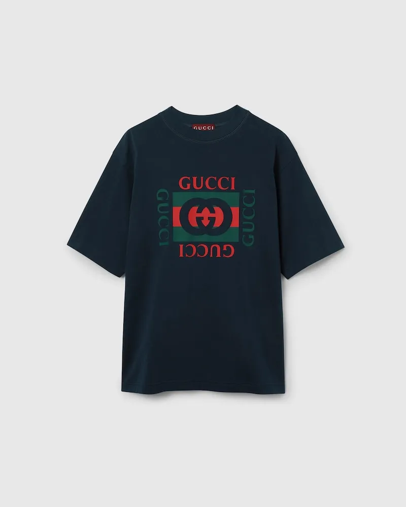 Gucci T-Shirt aus Baumwolljersey Mit Print, Größe Blau