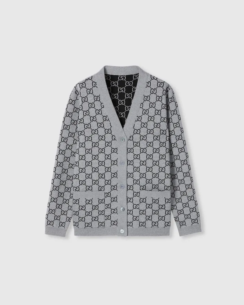 Gucci Wendbarer Cardigan aus GG Wolljacquard, Größe Grau