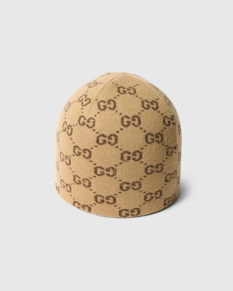 Gucci Mütze aus GG Wolle Viskose Lamé Jacquard Beige