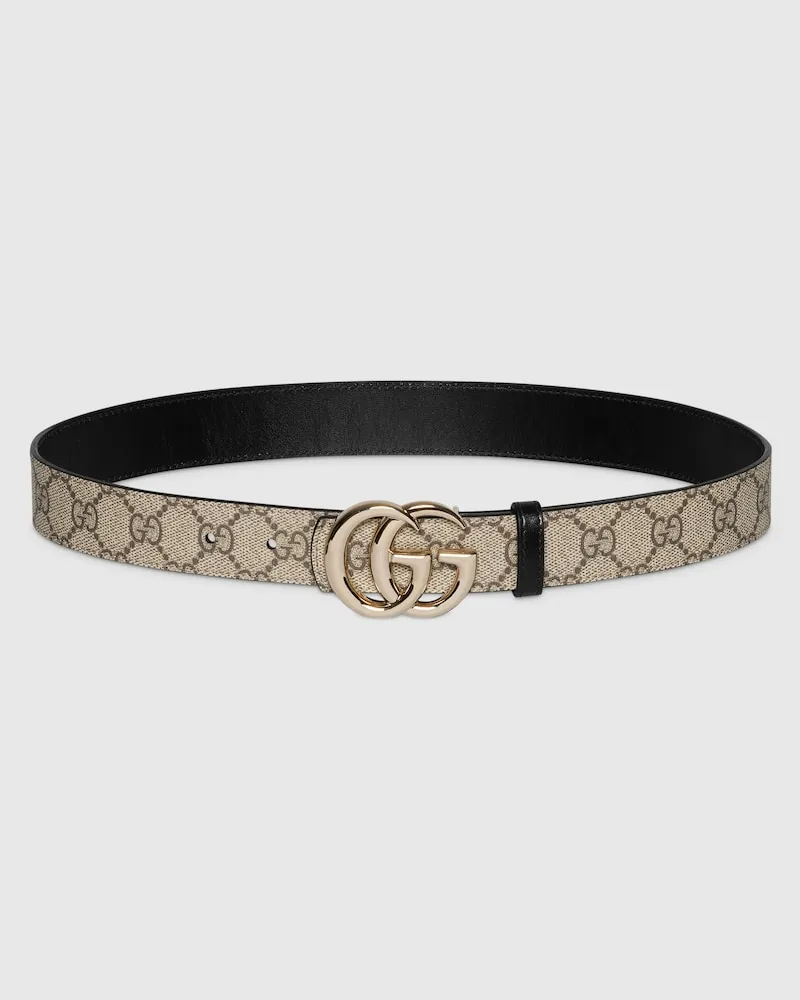 Gucci Wendbarer GG Marmont Gürtel, Größe 95 Beige