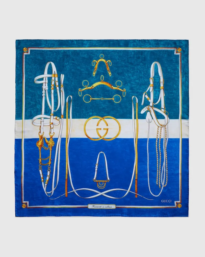 Gucci Vierecktuch aus Seide mit 'Morso D'Oro' Print Blau