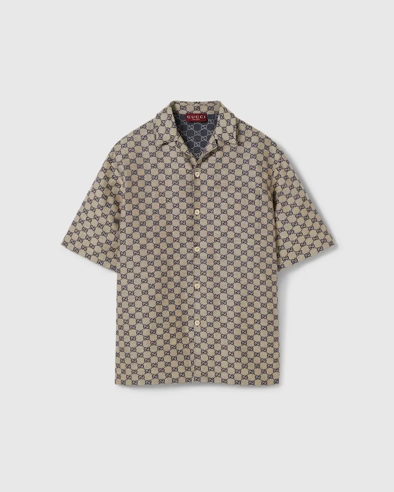 Gucci Hemd aus GG Canvas aus Leinenmischung, Größe Beige