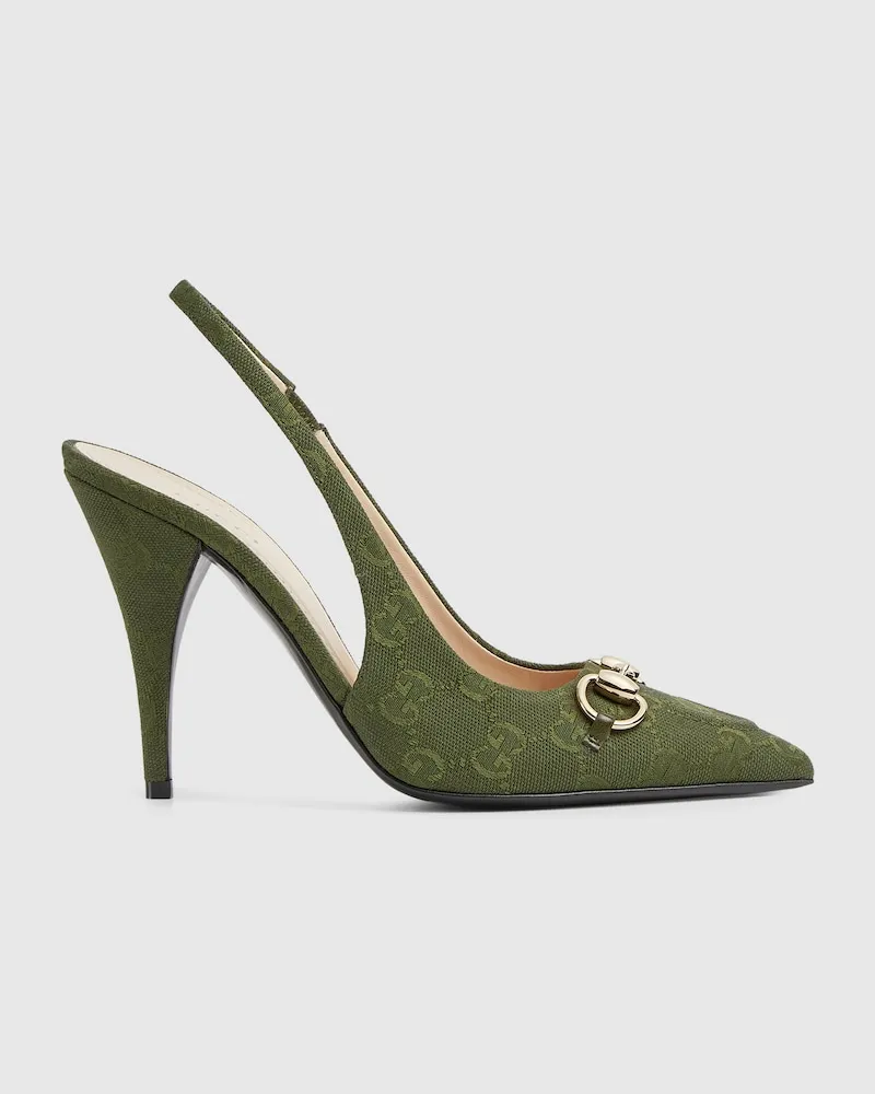 Gucci Damenpumps Mit Fersenriemchen Und Horsebit, Größe Grün