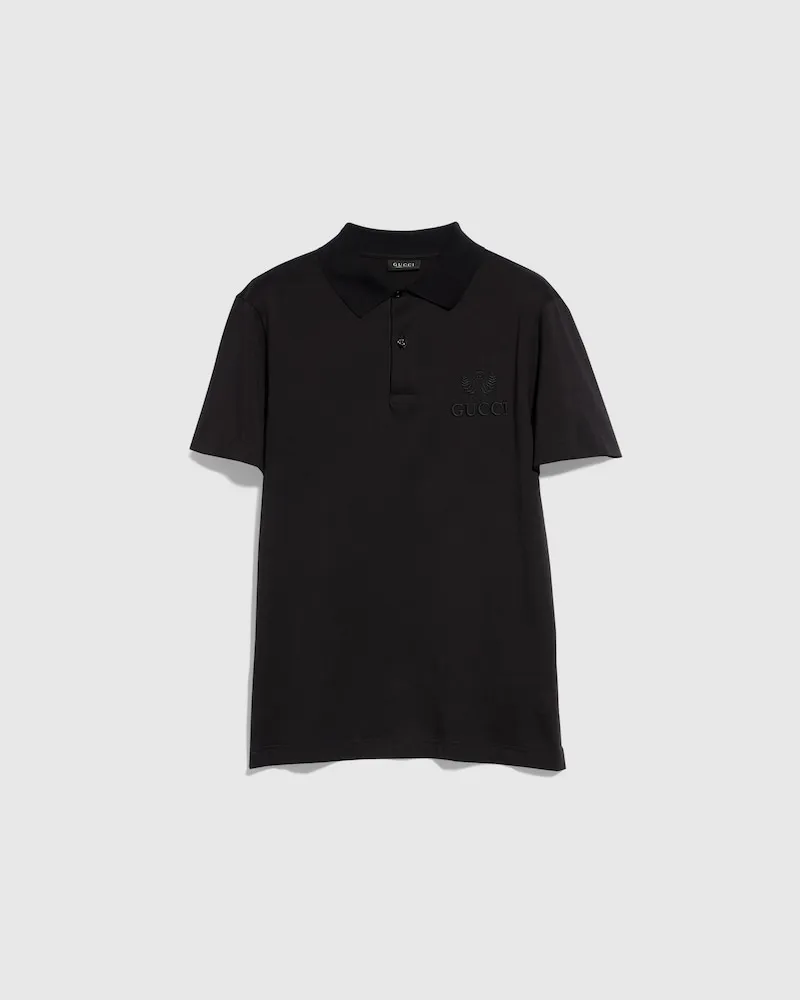 Gucci Poloshirt aus Baumwolljersey mit Stickerei, Größe Schwarz