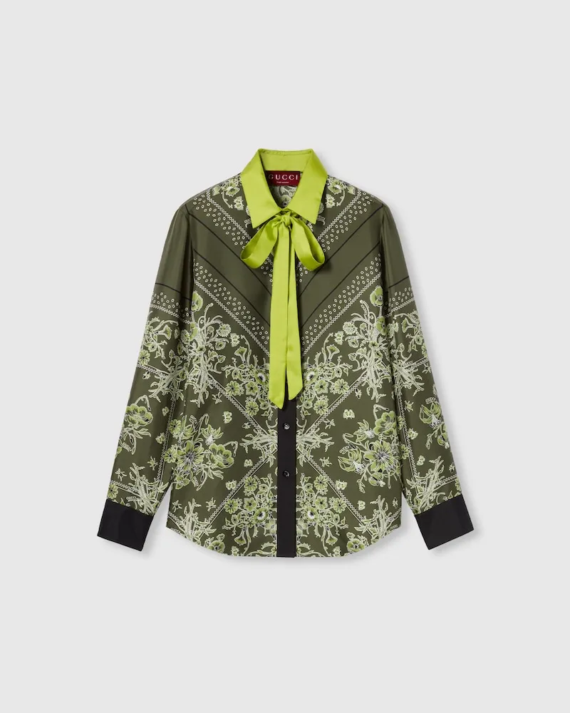 Gucci Bluse aus Seidentwill Mit Print, Größe Grün