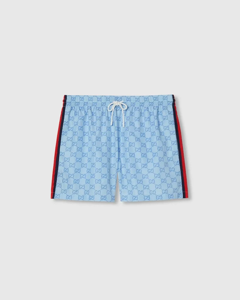 Gucci Badeshorts aus Technischem Popeline Mit Print, Größe Blau