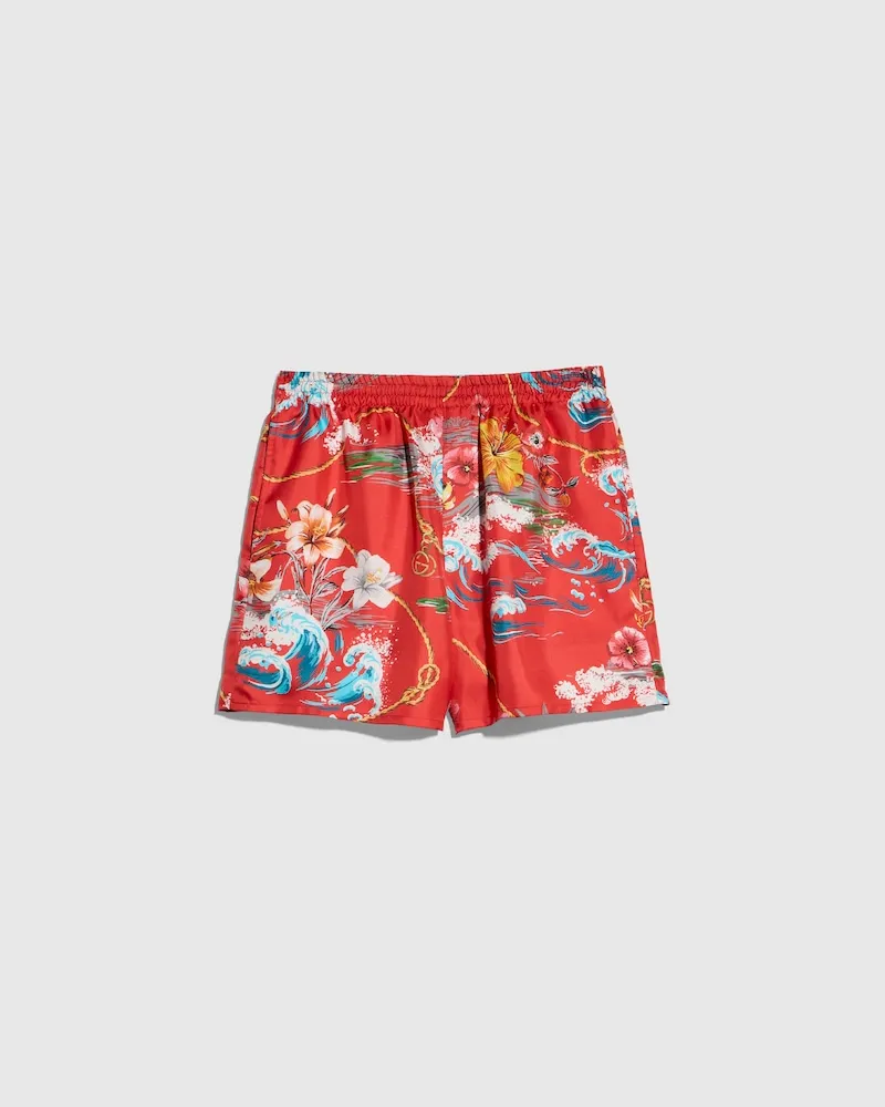 Gucci Shorts aus Seidentwill mit Print, Größe Rot