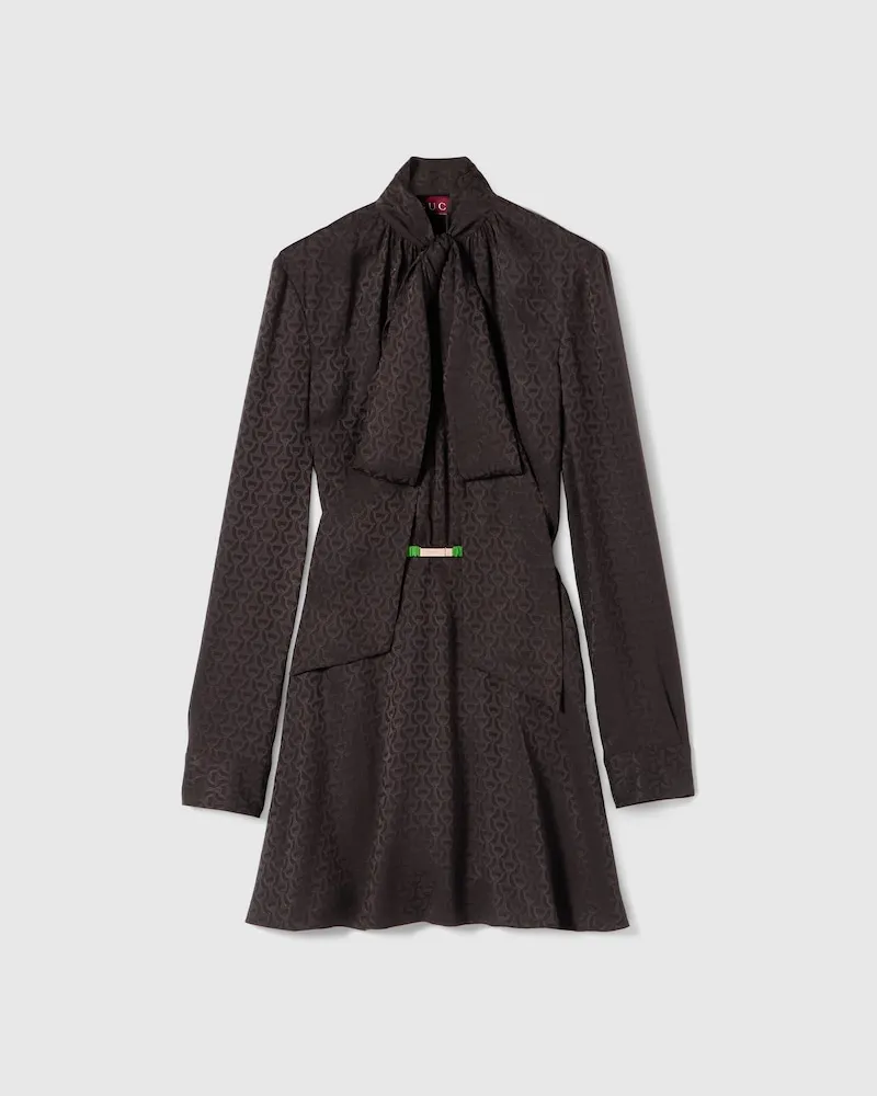Gucci Kleid aus Seidenjacquard Mit Horsebit, Größe Braun