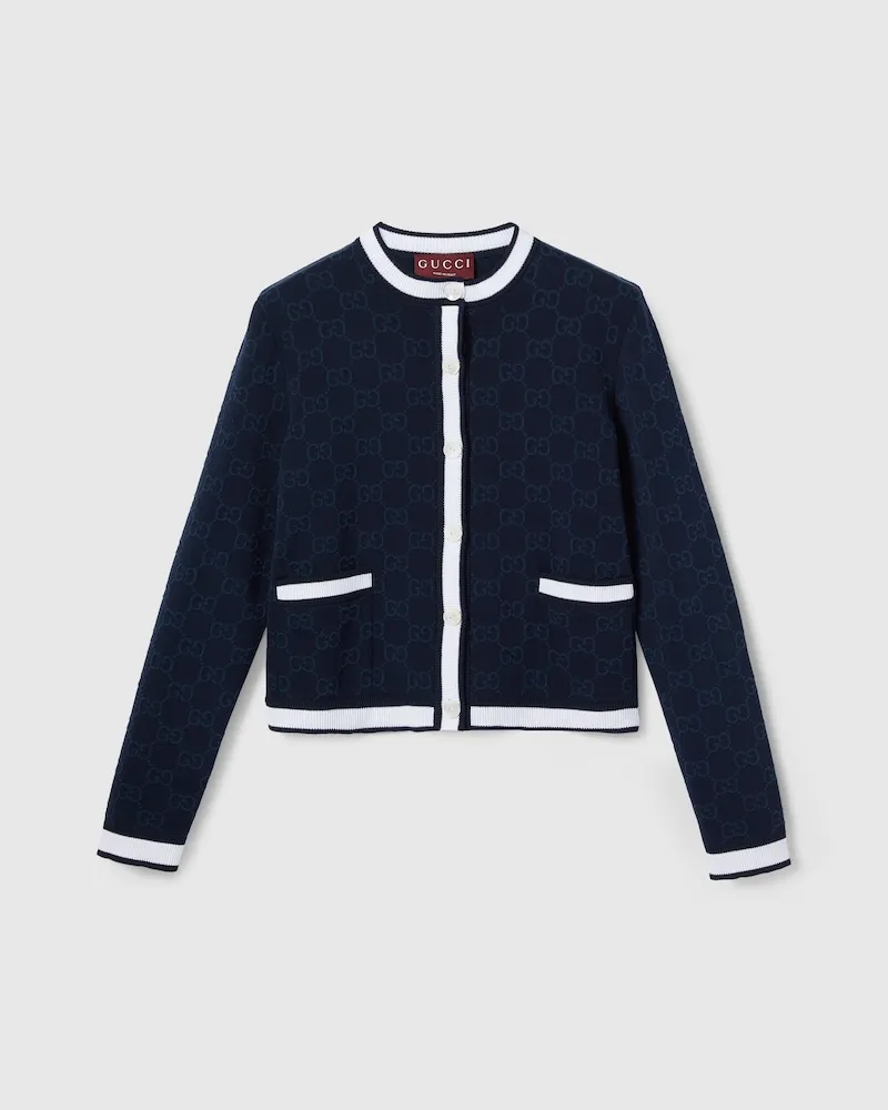 Gucci Cardigan aus Feinem GG Baumwolljacquard, Größe Blau