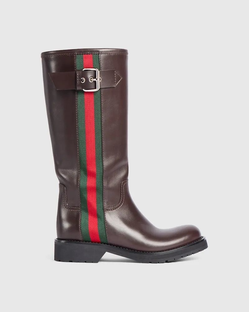 Gucci Damenstiefel Im Biker-Stil mit Web Braun