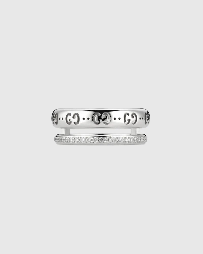 Gucci Icon Ring 18 Karat mit Diamant Und GG Motiv Weißgold