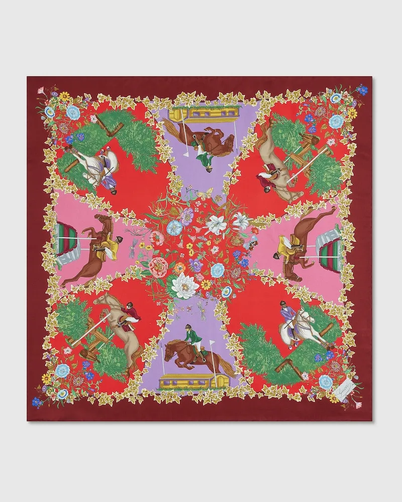Gucci Vierecktuch aus Seidentwill Mit Print Bordeauxrot