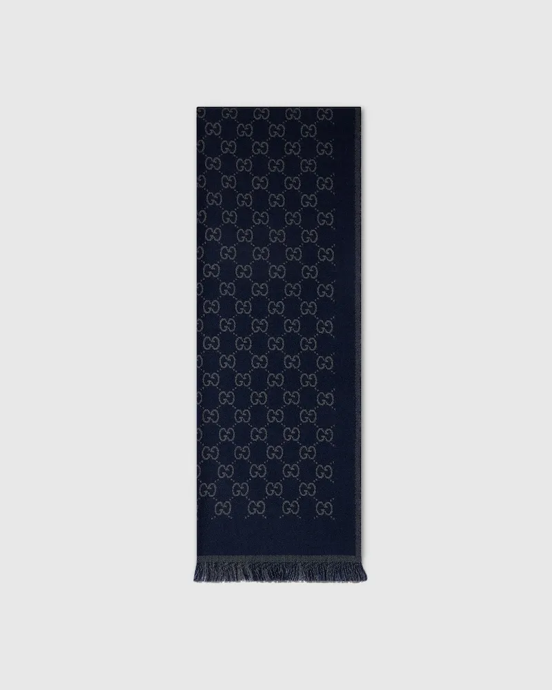 Gucci Umkehrbarer Schal aus Wolljacquard Blau