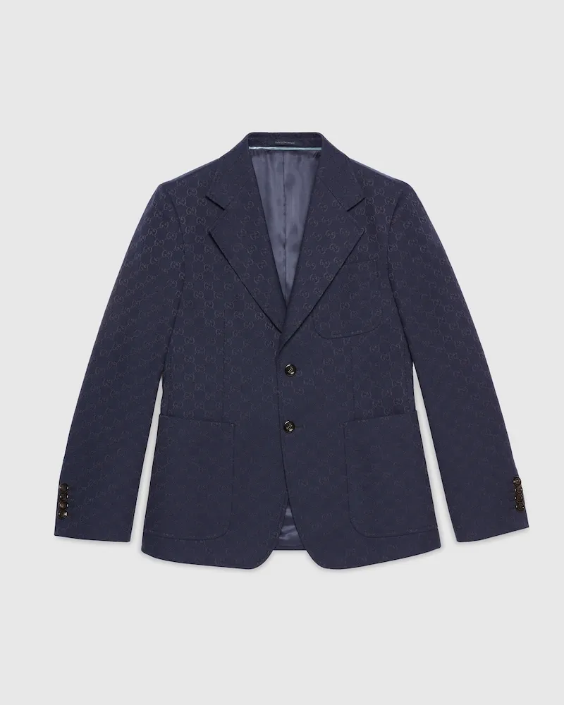 Gucci Formelles Jackett aus Baumwollmischung Mit GG, Größe Blau
