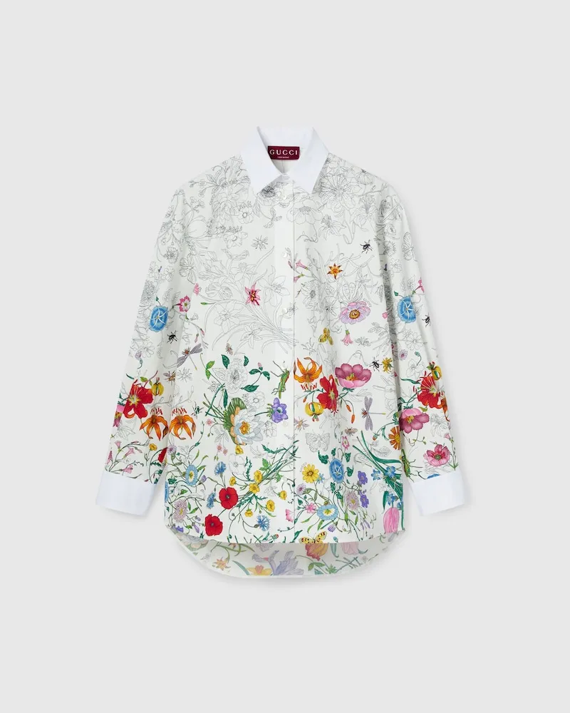 Gucci Hemdbluse aus Baumwollpopeline Mit Print, Größe Weiß