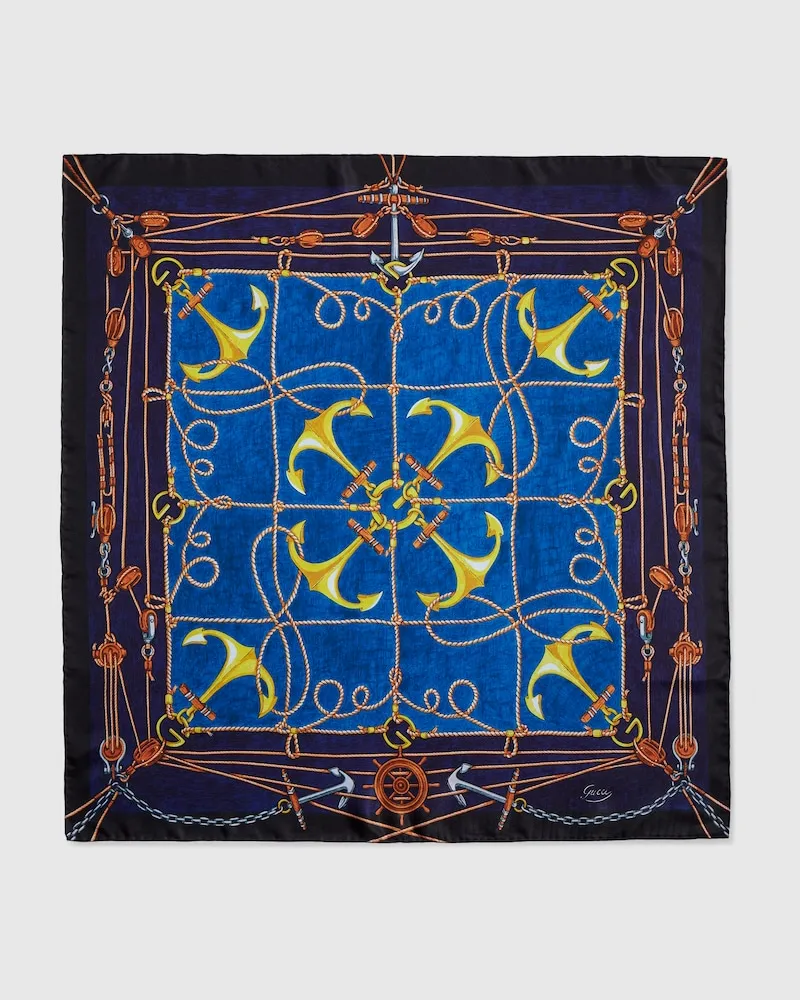 Gucci Lungomare" Bedrucktes Seidenvierecktuch Blau