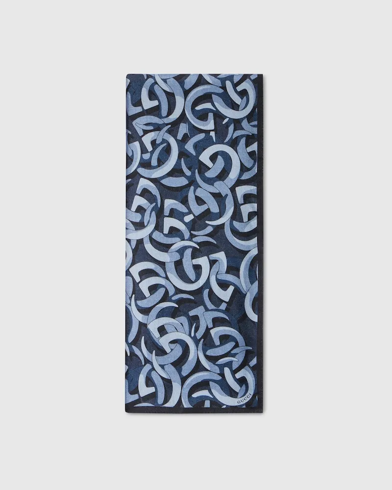 Gucci Doppel G Baumwollseide Stola Blau