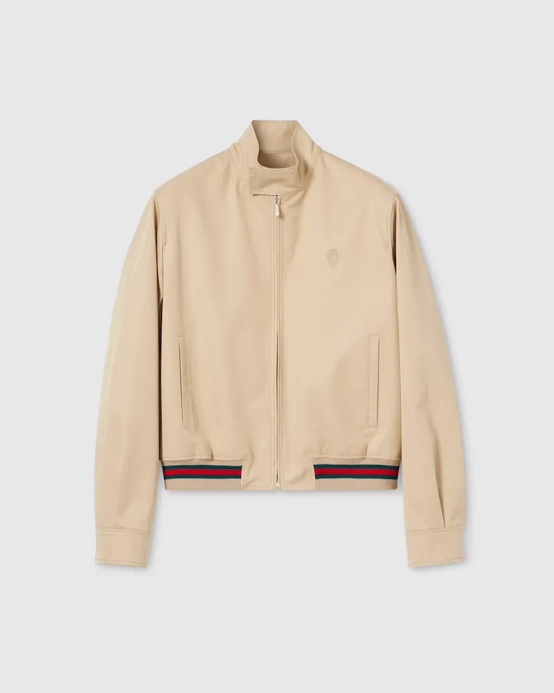 Gucci Jacke aus Baumwolltwill Mit Reißverschluss Und Web, Größe Beige