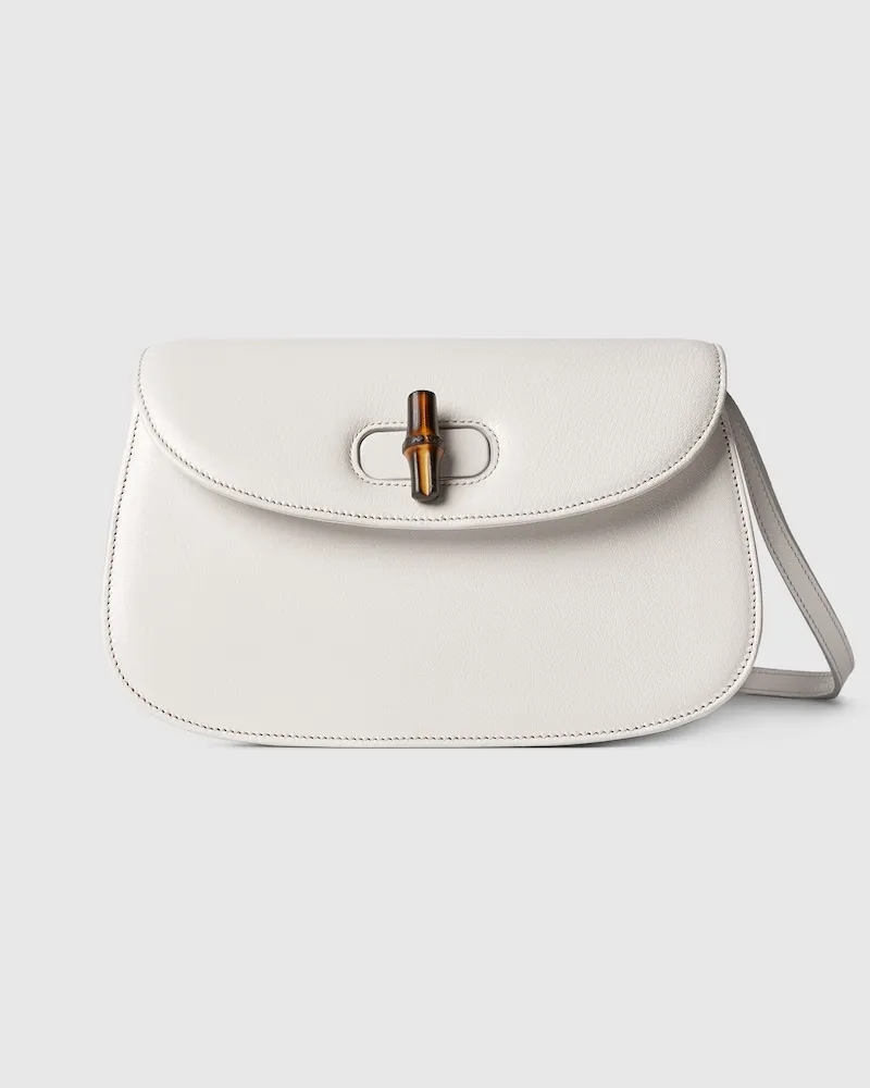 Gucci Kleine Schultertasche mit Bambus Weiß
