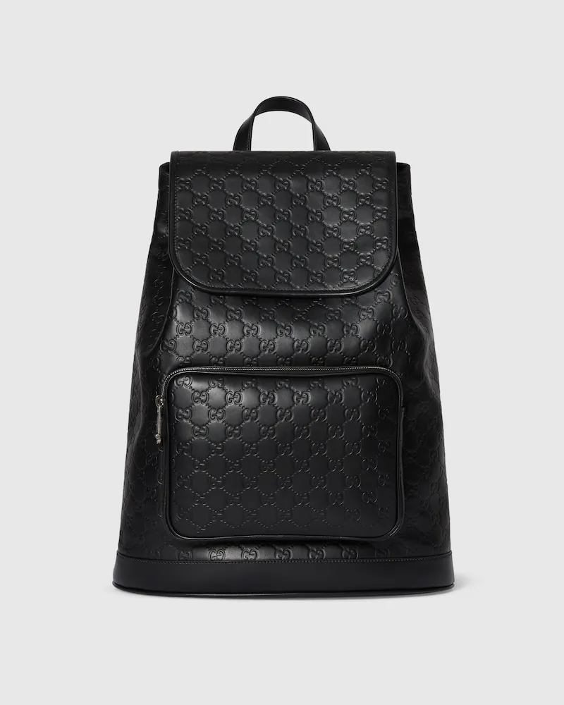 Gucci Mittelgroßer GG Emblem Rucksack Schwarz
