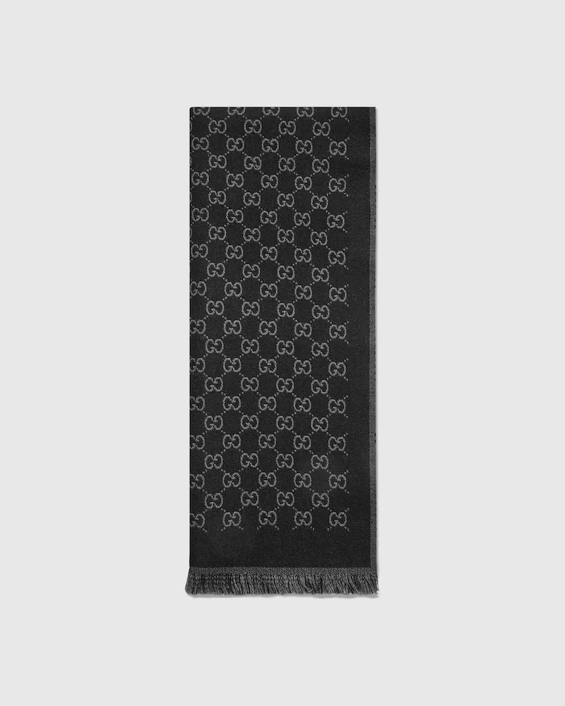 Gucci Umkehrbarer Schal aus Wolljacquard Grau