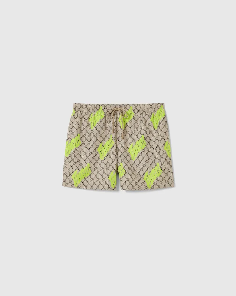 Gucci Badeshorts aus Technischem Popeline Mit Print, Größe Beige