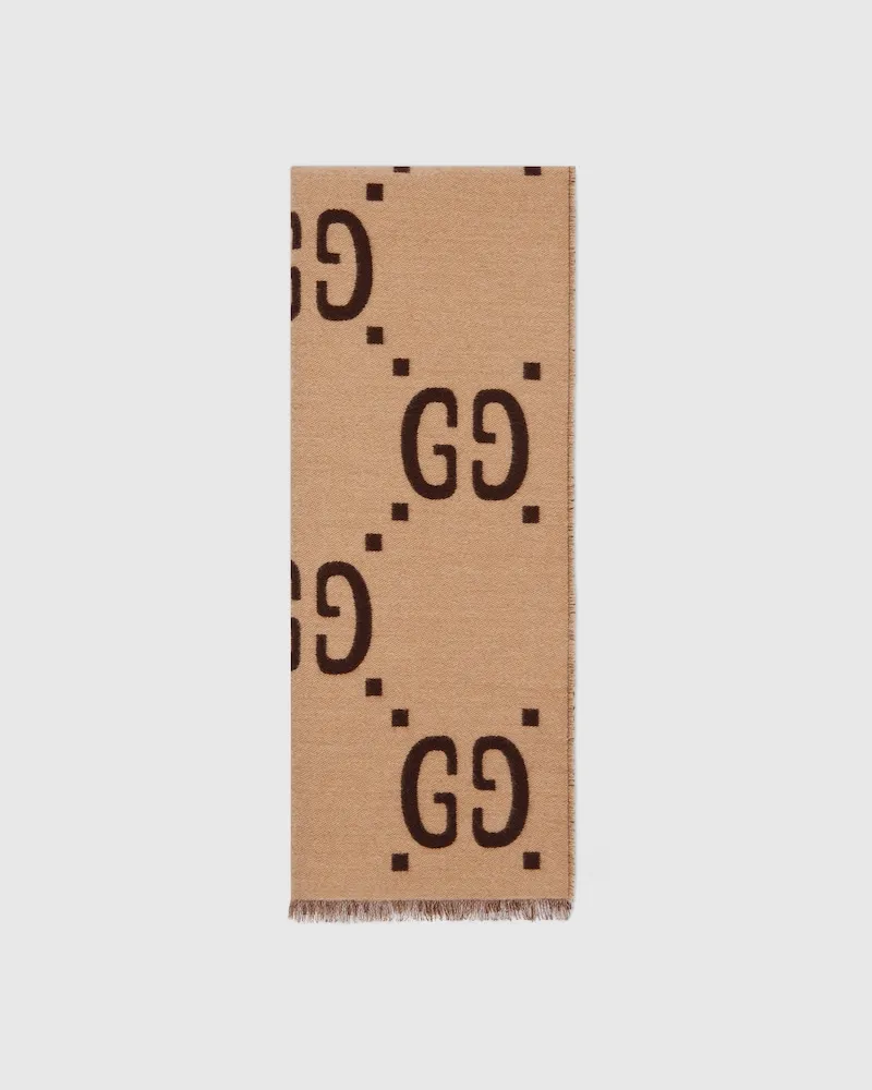 Gucci Schal aus GG Jacquard aus Wolle Und Seide Beige