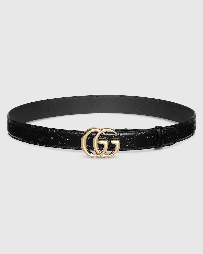 Gucci Schmaler GG Marmont Gürtel, Größe 95 Schwarz