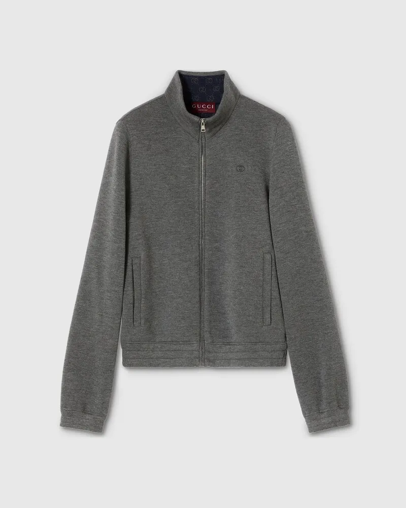 Gucci Veste Zippée À Jacquard En Jersey Double, Taille Gris