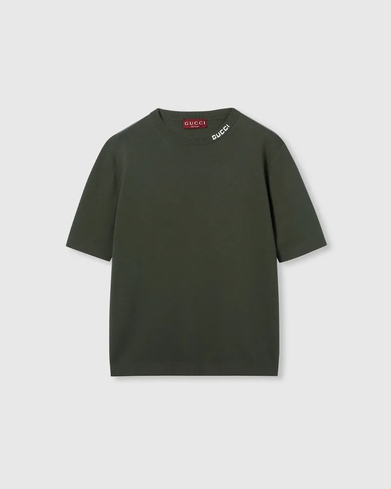 Gucci T-Shirt aus Seiden- Und Baumwollstrick Mit Intarsie, Größe Grün