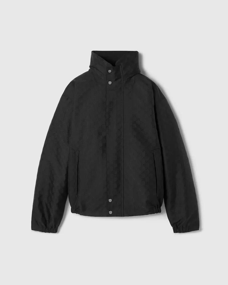 Gucci Wendbare Jacke aus Ripstop-Baumwolle Mit Reißverschluss, Größe Schwarz