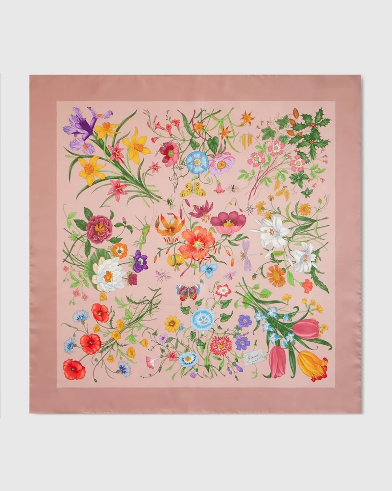 Gucci Vierecktuch aus Seidentwill mit Print Pink