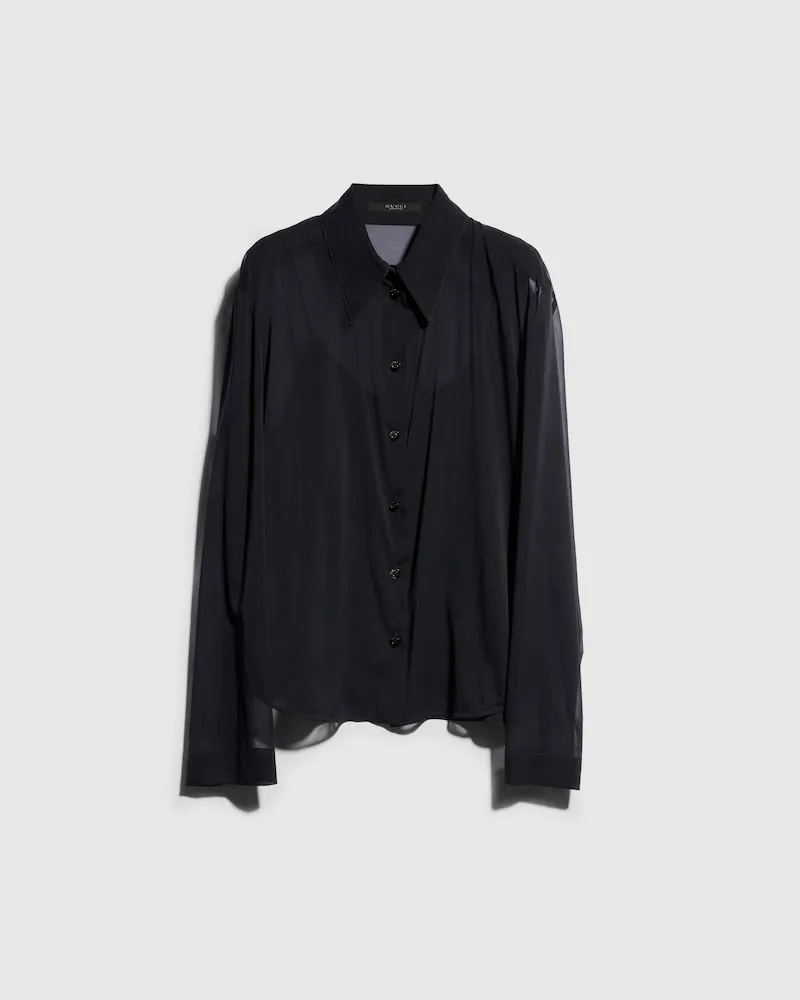 Gucci Bluse aus Stretch-Seidenchiffon, Größe Schwarz