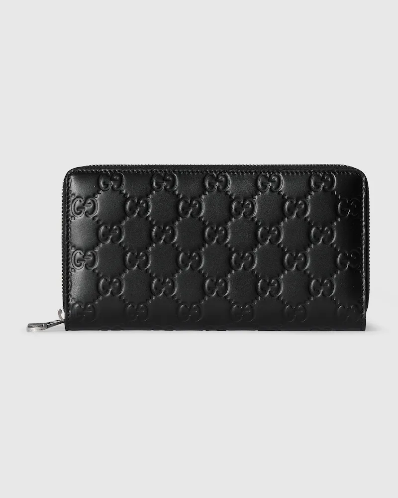 Gucci GG Emblem Brieftasche mit Rundumreißverschluss Schwarz