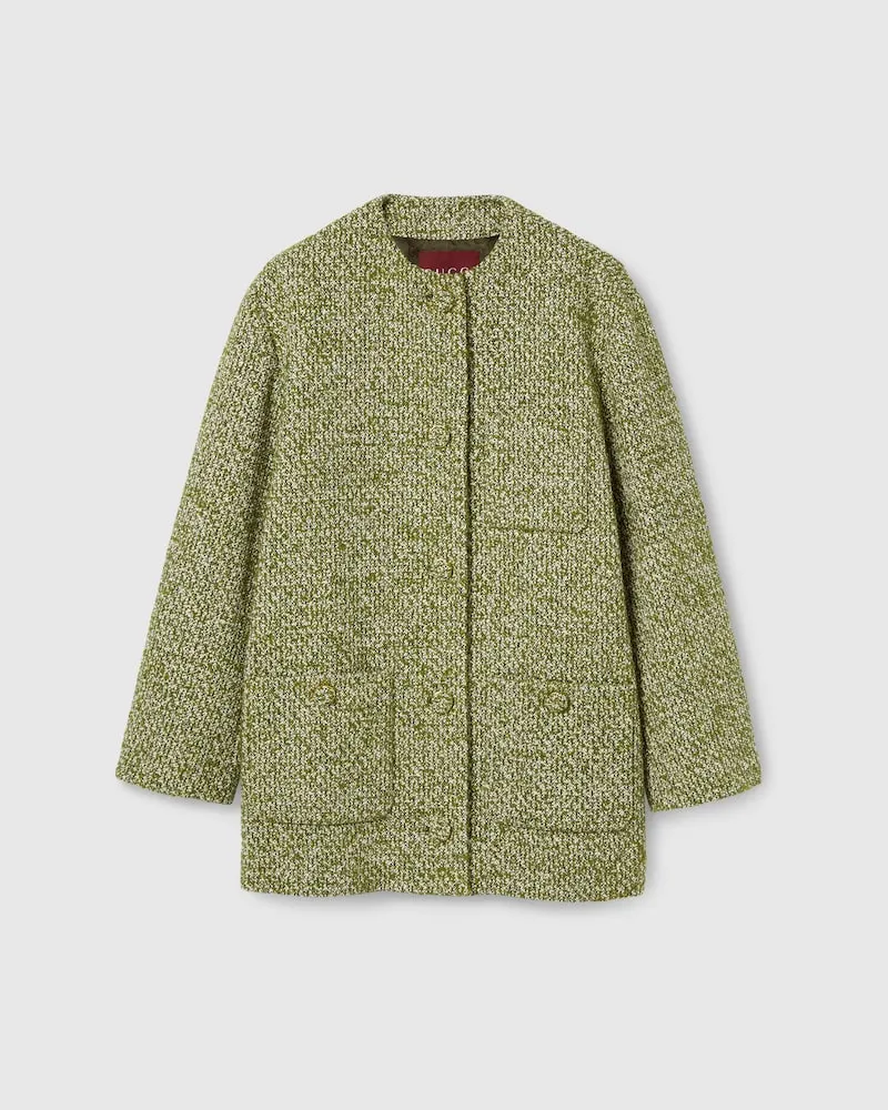 Gucci Mantel aus Woll-Baumwoll-Bouclé, Größe Grün