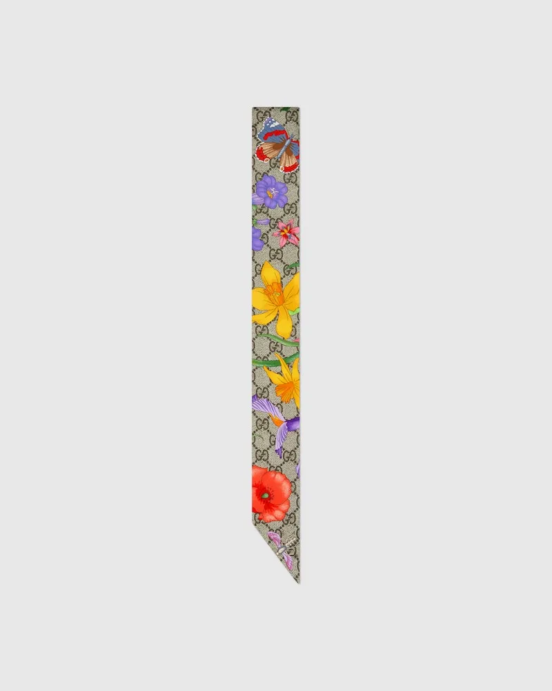 Gucci Band aus Seide Mit GG Flora-Print Beige