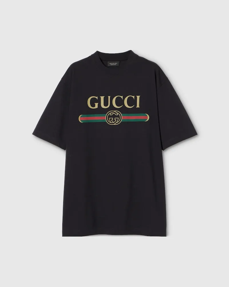 Gucci T-Shirt aus Baumwolljersey Und Seide Mit Print, Größe Schwarz