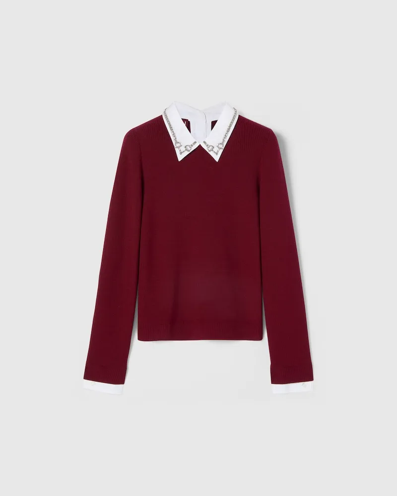 Gucci Pullover aus Wolle Mit Horsebit Und Kristallen, Größe Bordeauxrot