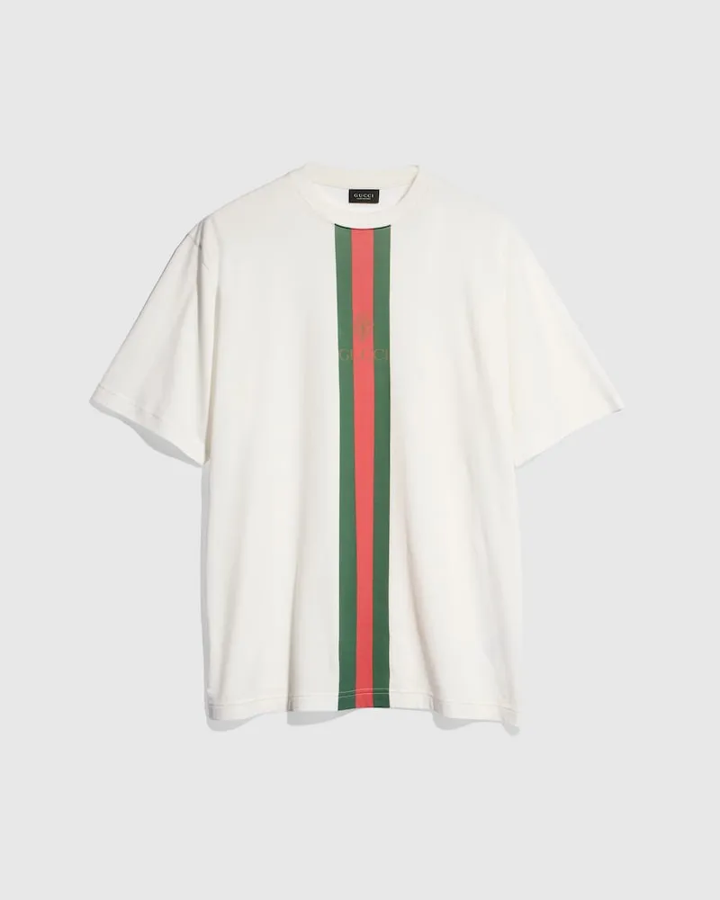 Gucci T-Shirt aus Baumwolljersey mit Print, Größe Weiß