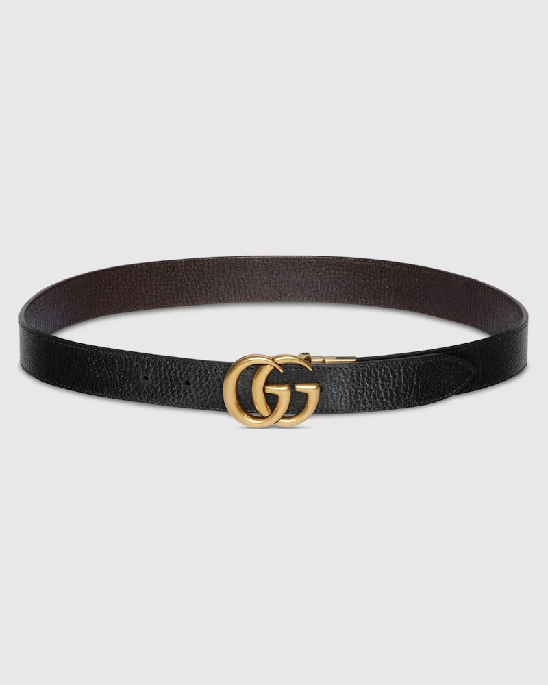 Gucci Schmaler, Wendbarer GG Marmont Gürtel, Größe 95 Schwarz