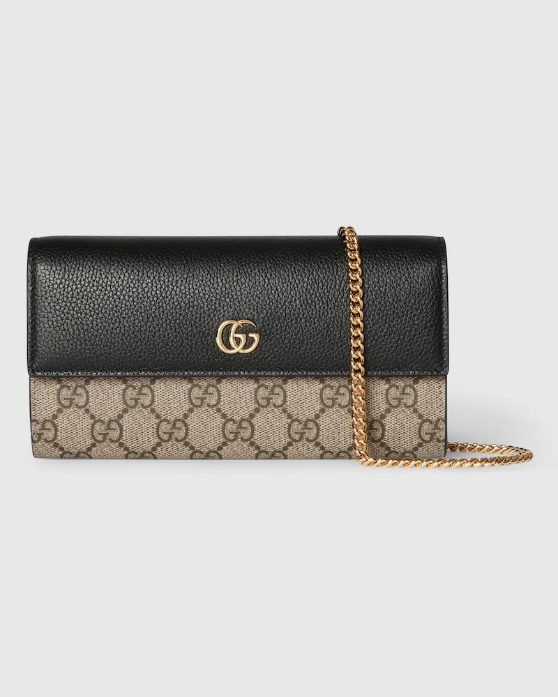 Gucci Portefeuille Bicolore Sur Chaîne GG Marmont Noir